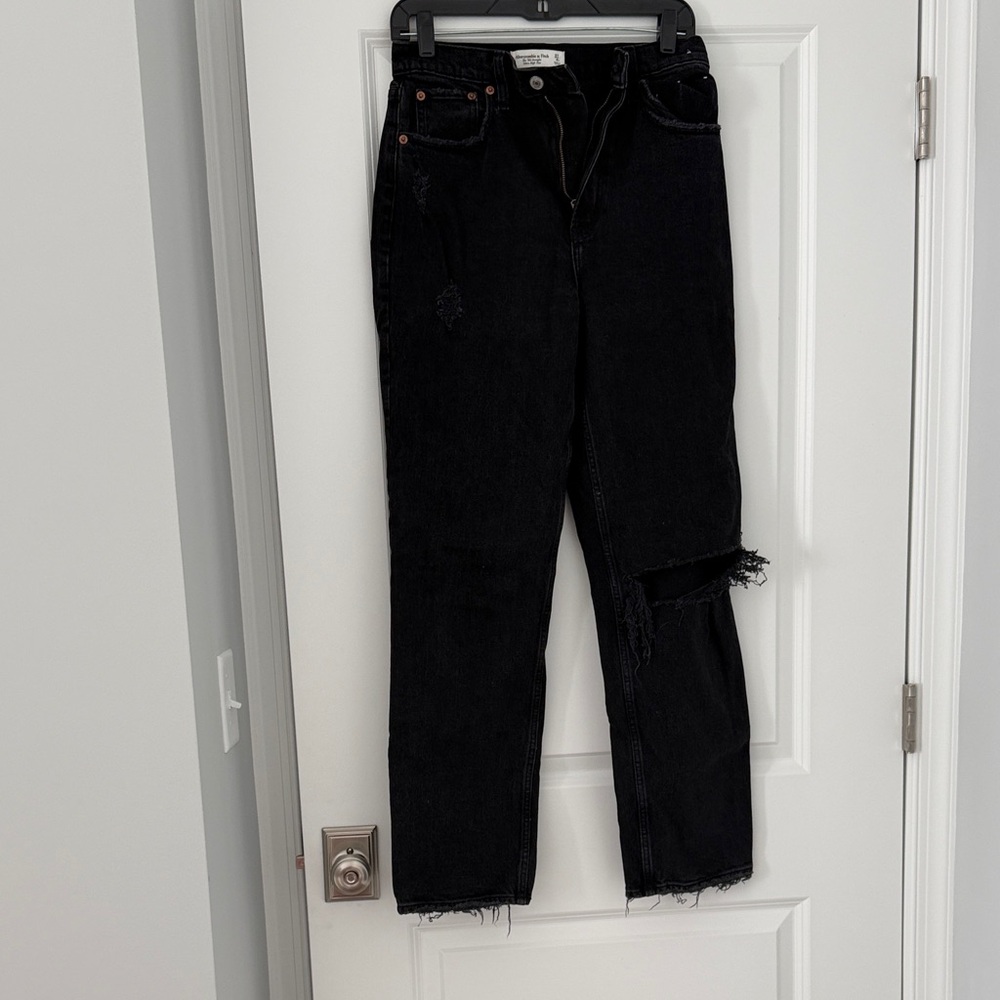 Abercrombie & Fitch Black Distressed Straight Leg Jeans